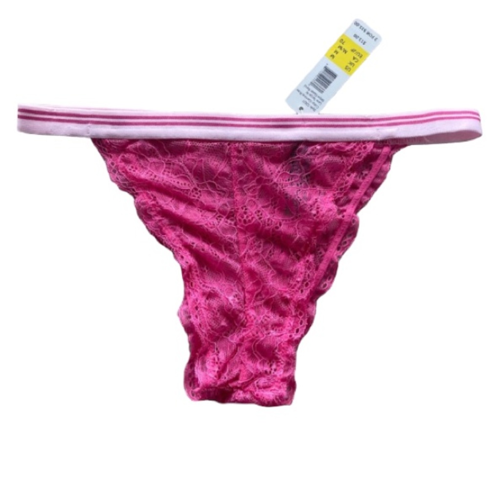 NWT Sheer Magenta Bright Pink Lace Velvet Thong Panties New With Tags Medium